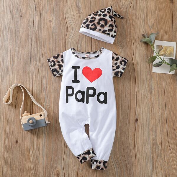 

Baby Unisex Heart & Slogan Graphic Jumpsuit & Headband, White