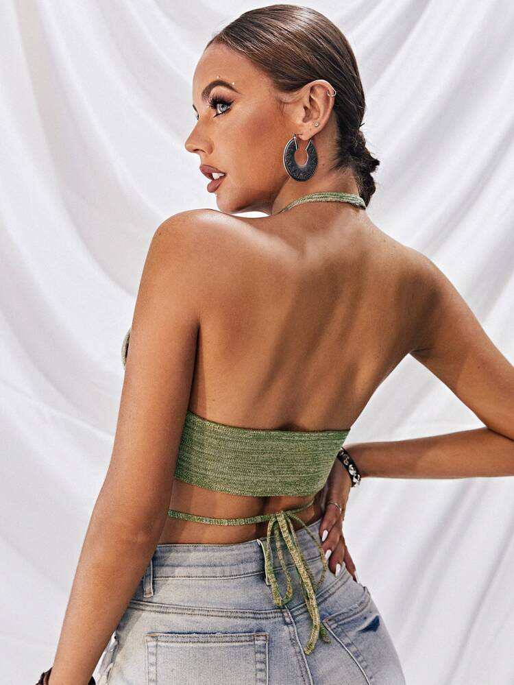 Cut Out Crisscross Tied Backless Space Dye Knit Top