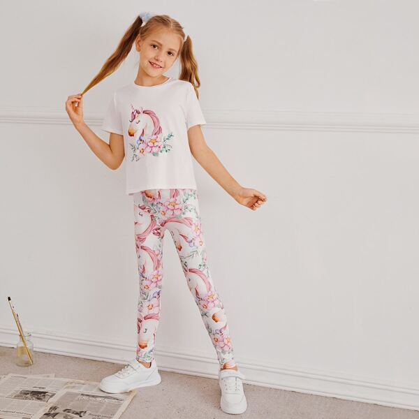 

Girls Unicorn Print Top & Leggings Set, Multicolor