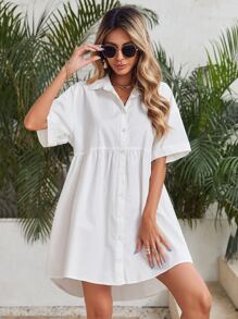 SHEIN Drop Shoulder High-low Hem Shirt Dress