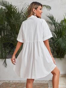 SHEIN Drop Shoulder High-low Hem Shirt Dress