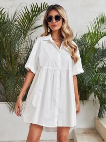 SHEIN Drop Shoulder High-low Hem Shirt Dress