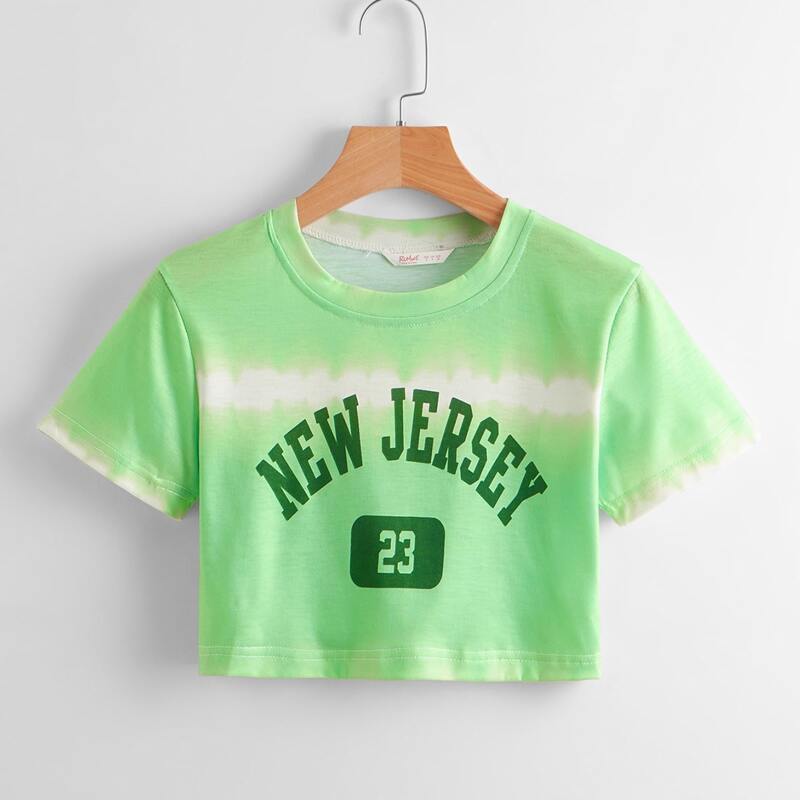 

Letter Tie Dye Crop Tee, Lime green