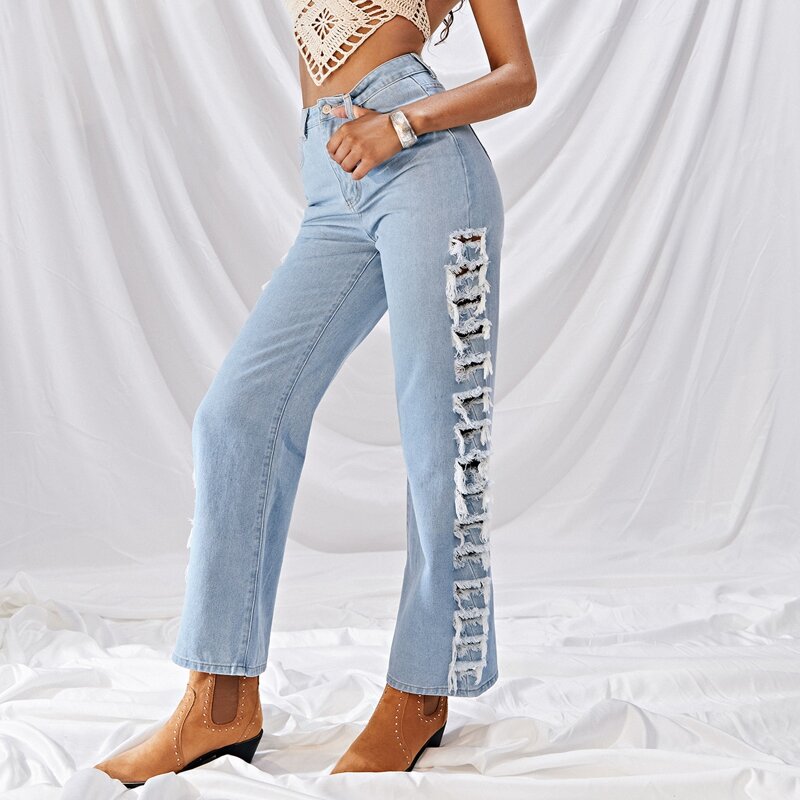 

High Waist Ripped Jeans, Light wash