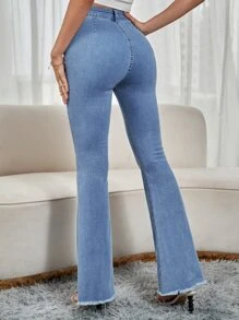 SHEIN Frenchy Raw Hem Paneled Flare Leg Jeans