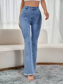 SHEIN Frenchy Raw Hem Paneled Flare Leg Jeans