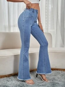 SHEIN Frenchy Raw Hem Paneled Flare Leg Jeans