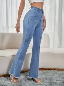 SHEIN Frenchy Raw Hem Paneled Flare Leg Jeans