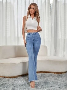 SHEIN Frenchy Raw Hem Paneled Flare Leg Jeans