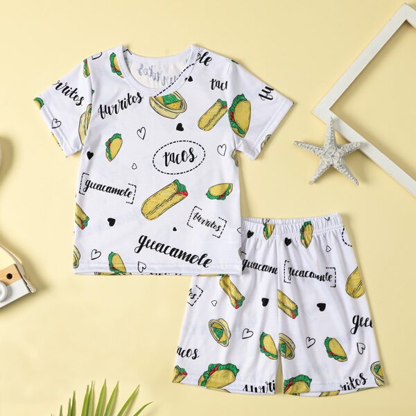 

Toddler Boys Tacos And Letter Graphic Tee With Shorts, White