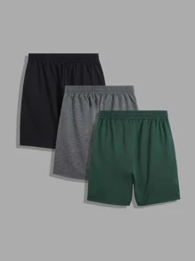 Manfinity Homme 男士三件套字母拼接抽绳腰短裤外出纯色短裤，适合送给老公、男朋友的礼物 - 彩色 - 查看 2