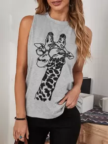 EMERY ROSE 卡通圖案背心上衣 - 淺灰色 - 查看 1
