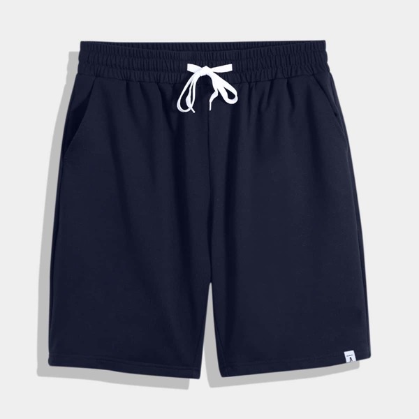 

Men Letter Patched Drawstring Waist Shorts, Navy blue