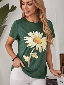 EMERY ROSE Floral Print Tee - Green - View 2