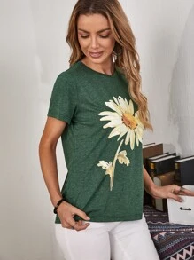EMERY ROSE Floral Print Tee - Green - View 4