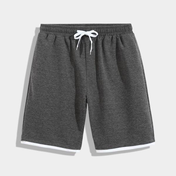 

Men Contrast Binding Drawstring Waist Shorts, Dark grey