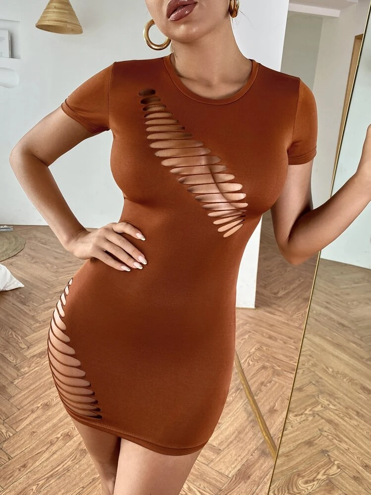 shein sxy solid cut out bodycon dress SHEIN SXY Plus 1pc Solid Cut Out Bodycon Dress