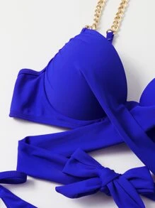 Chain Strap Tie Side Underwire Bikini Set, For Summer Beach Vacation - Royal Blue - View 4