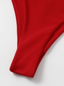 Chain Strap Tie Side Underwire Bikini Set, For Summer Beach Vacation - Red - View 5