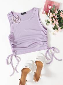 Solid Drawstring Side Tank Top - Lilac Purple - View 1