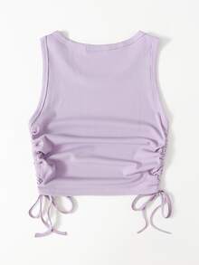 Solid Drawstring Side Tank Top - Lilac Purple - View 2
