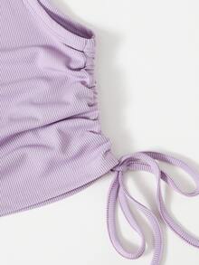 Solid Drawstring Side Tank Top - Lilac Purple - View 3