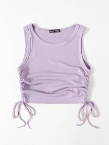 Solid Drawstring Side Tank Top - Lilac Purple - View 4