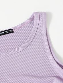 Solid Drawstring Side Tank Top - Lilac Purple - View 5