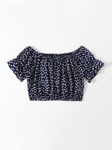 SHEIN Unity 小碎花抽褶短版上衣 - 藏蓝色 - 查看 2