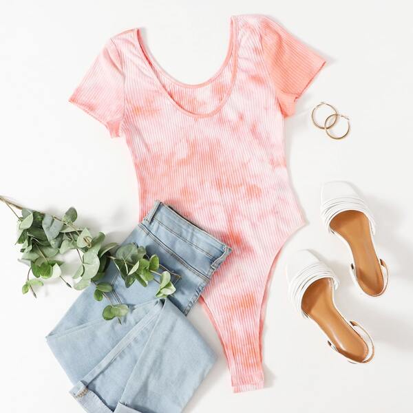 

Scoop Neck Tie Dye Bodysuit, Multicolor