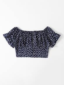 SHEIN Unity 小碎花抽褶短版上衣 - 藏蓝色 - 查看 4