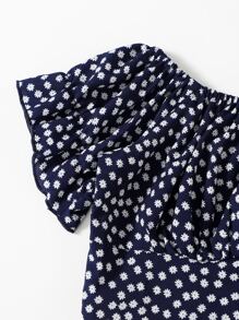 SHEIN Unity 小碎花抽褶短版上衣 - 藏蓝色 - 查看 5