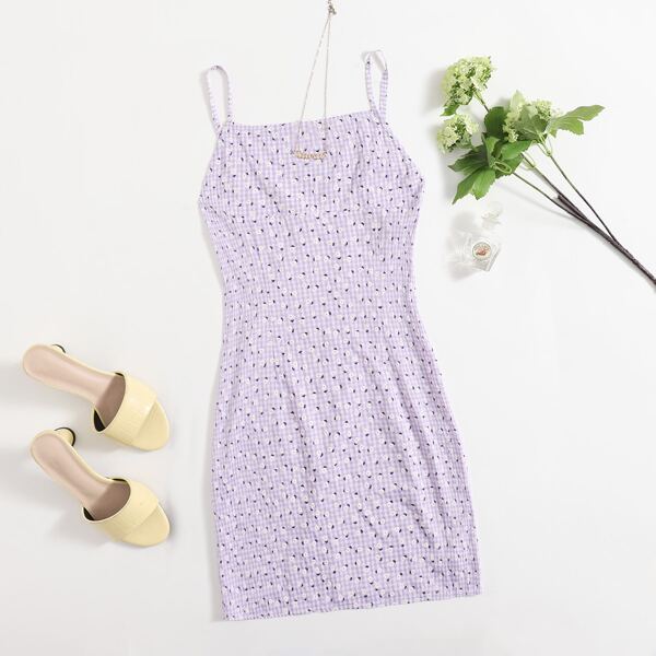 

Gingham And Ditsy Floral Print Cami Dress, Lilac purple