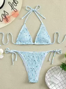 Random Ditsy Floral Smocked Bikini Set For Summer Beach Vacation - Multicolor - View 6