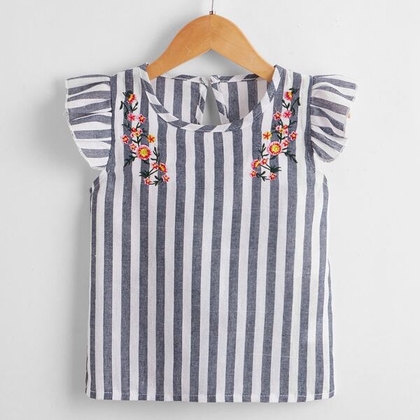 

Toddler Girls Floral Embroidered Striped Blouse, Dusty blue
