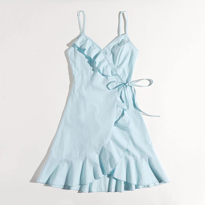 

Solid Ruffle Hem Cami Dress, Baby blue