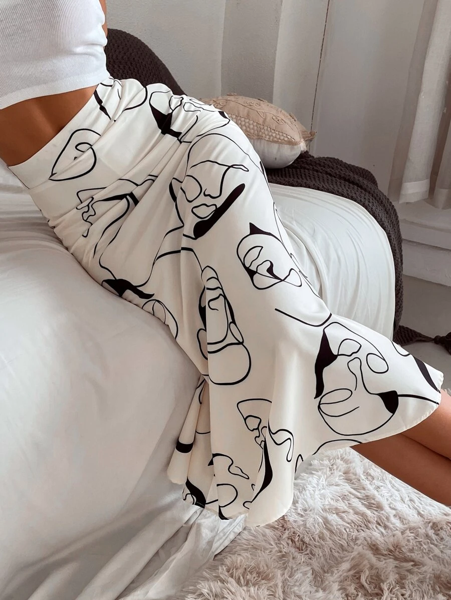 SHEIN Unity Abstract Graphic Print Skirt - White - View 1