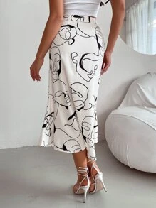 SHEIN Unity Abstract Graphic Print Skirt - White - View 2