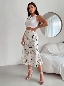 SHEIN Unity Abstract Graphic Print Skirt - White - View 6