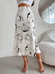 SHEIN Unity Abstract Graphic Print Skirt - White - View 7