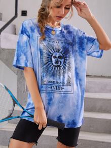 SHEIN LUNE Tie Dye Drop Shoulder Oversized Tee - Blue - View 5