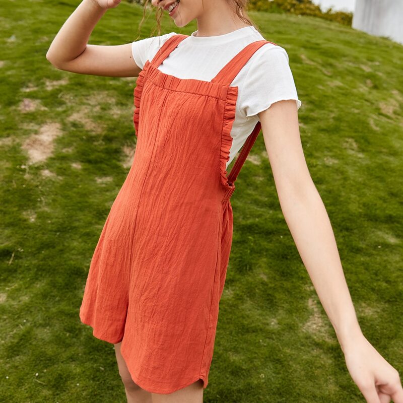 

Solid Frill Jumpsuit, Brown
