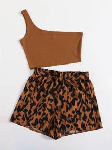 SHEIN VCAY 單肩上衣和圖案腰帶短褲 - 彩色 - 查看 3