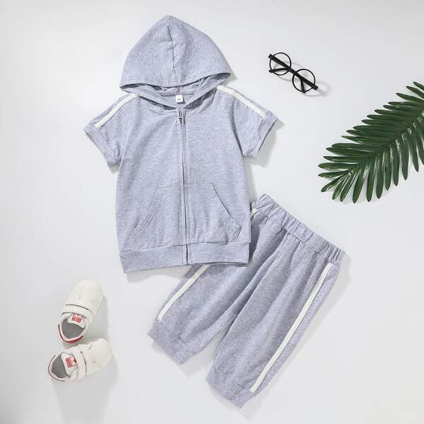 

Toddler Boys Side Stripe Zip Up Hoodie & Track Shorts, Light grey