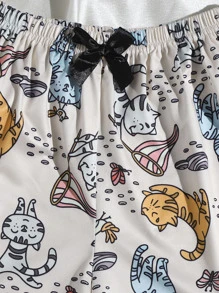 Cartoon Graphic Lettuce Trim Cami Pajama Set - Multicolor - View 5