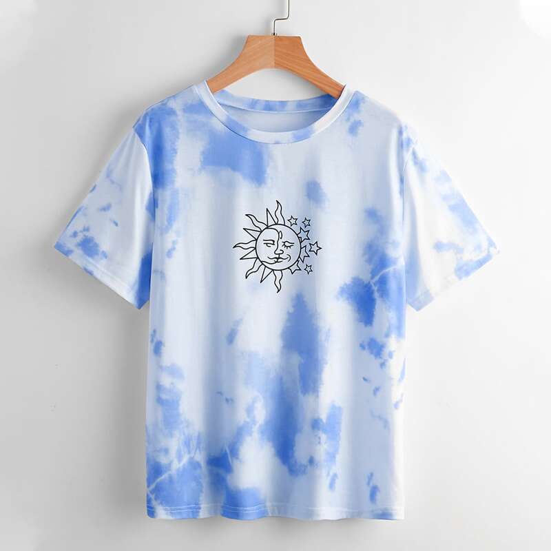 

Sun & Moon Graphic Tie Dye Tee, Blue