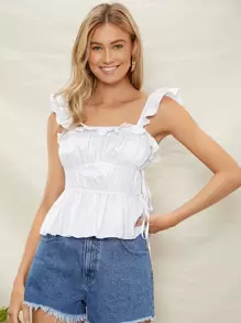 SHEIN Top ribete con fruncido - Blanco - Ver 1