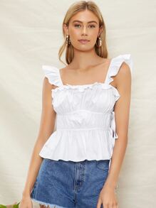 SHEIN Top ribete con fruncido - Blanco - Ver 6