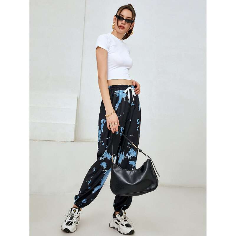 

Tie Dye Drawstring Pocket Sweatpants, Black