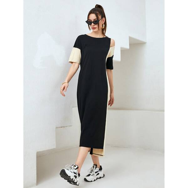 

Color Block Tee Dress, Black